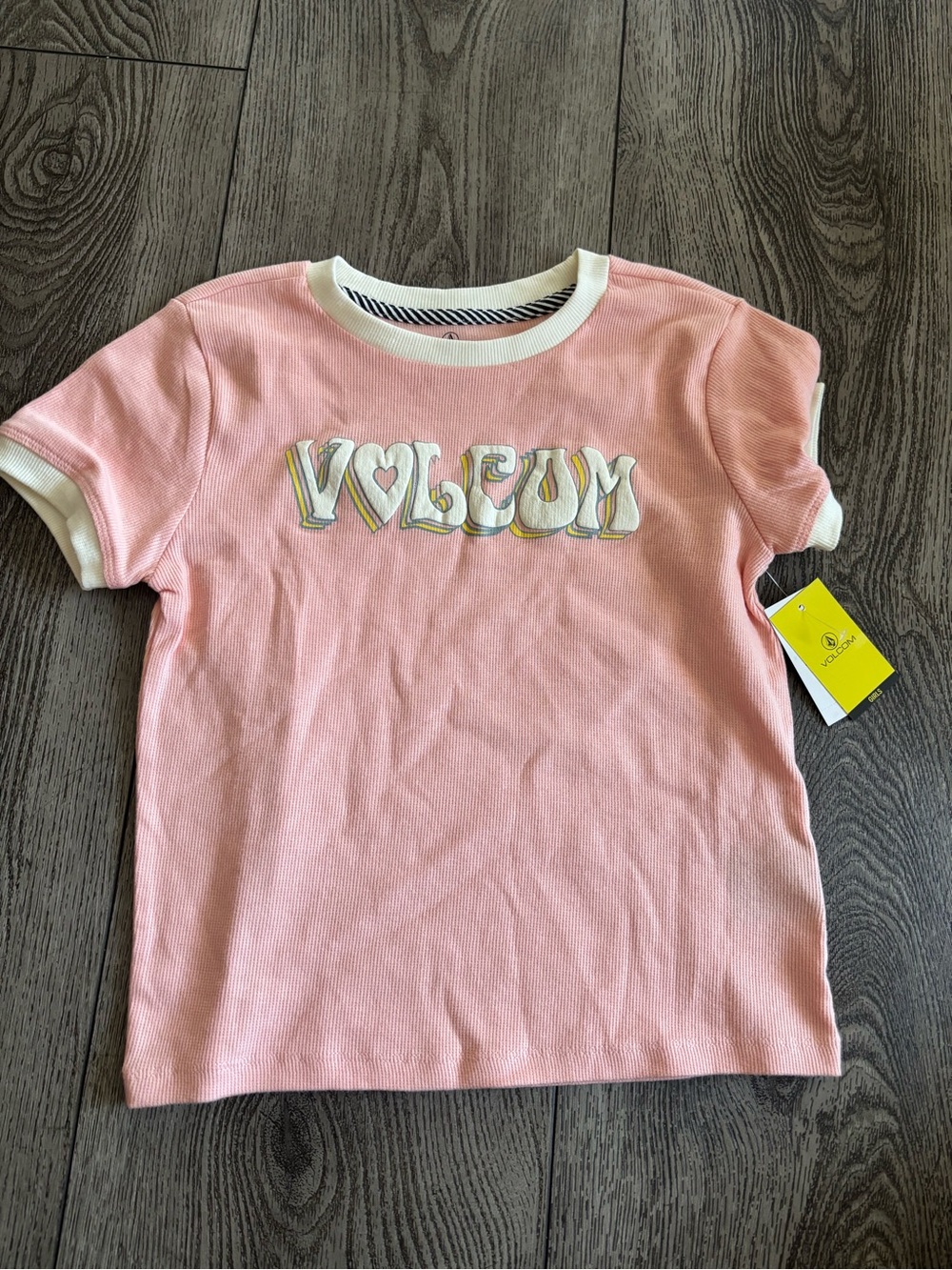 Volcom Pink Short Sleeve Logo Tee with White Trim